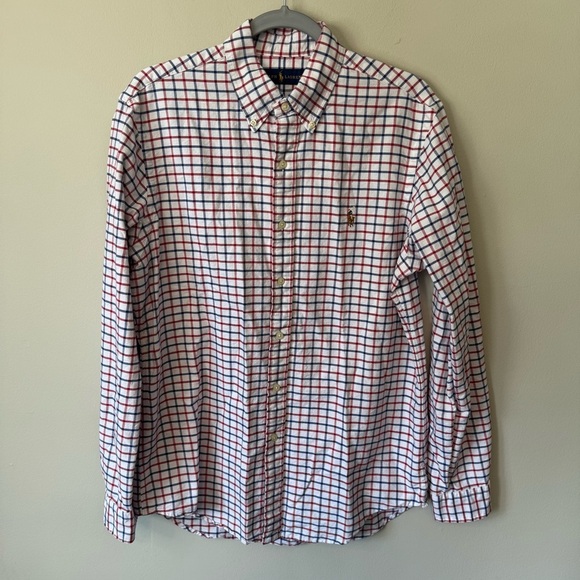 RALPH LAUREN Size M Oxford Shirt Red White and Blue Casual Button Down - Picture 3 of 5